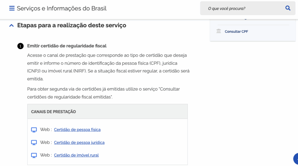 imagem de gov.br "etapas" da realização do serviço