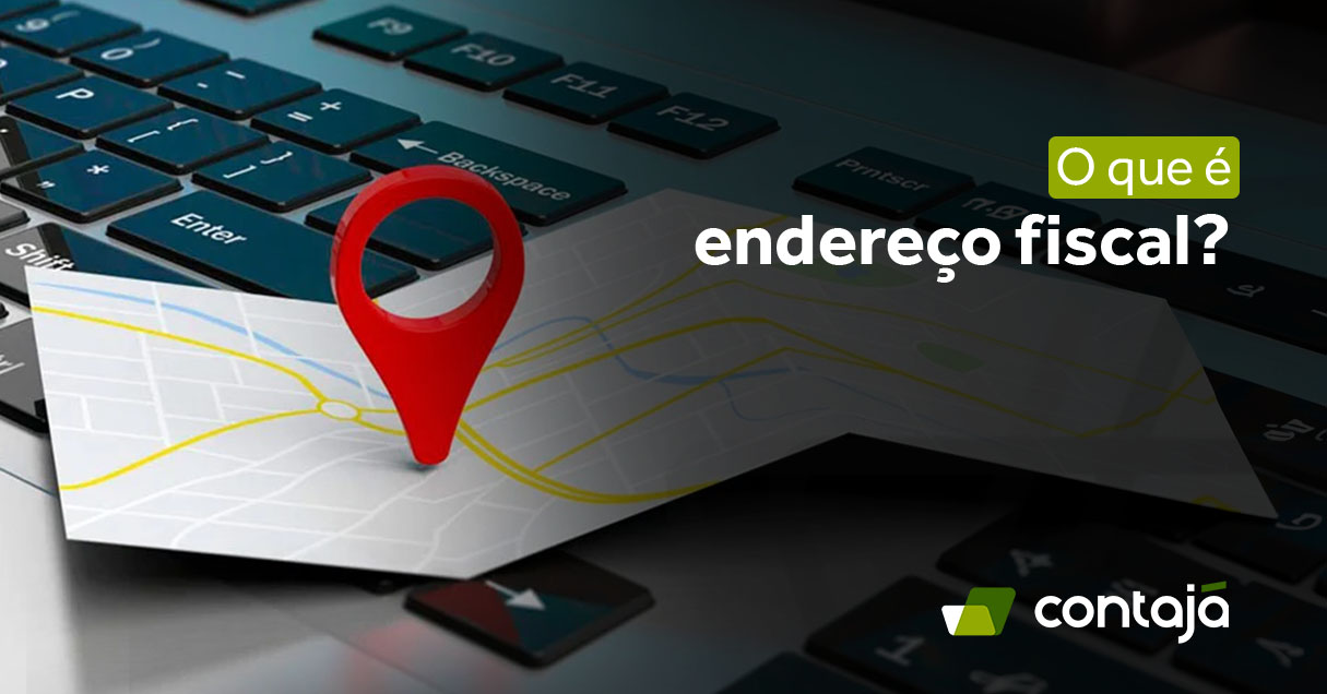 Mapa de uma localidade em cima de um notebook e no lado direito da imagem o título da imagem "O que é endereço fiscal?"