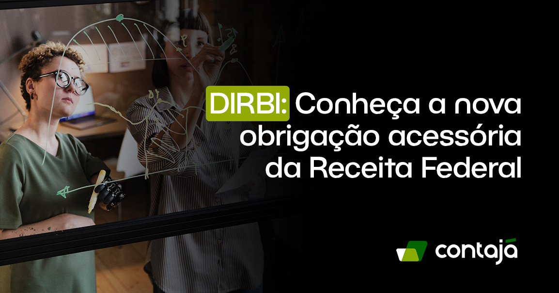 Duas mulheres estão escrevendo em gráfico que está desenhado em um quadro de vidro. No canto direito da imagem, está o título do artigo: "DIRBI: Conheça a nova obrigação acessória da Receita Federal"