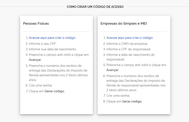 criar código de acesso ecac