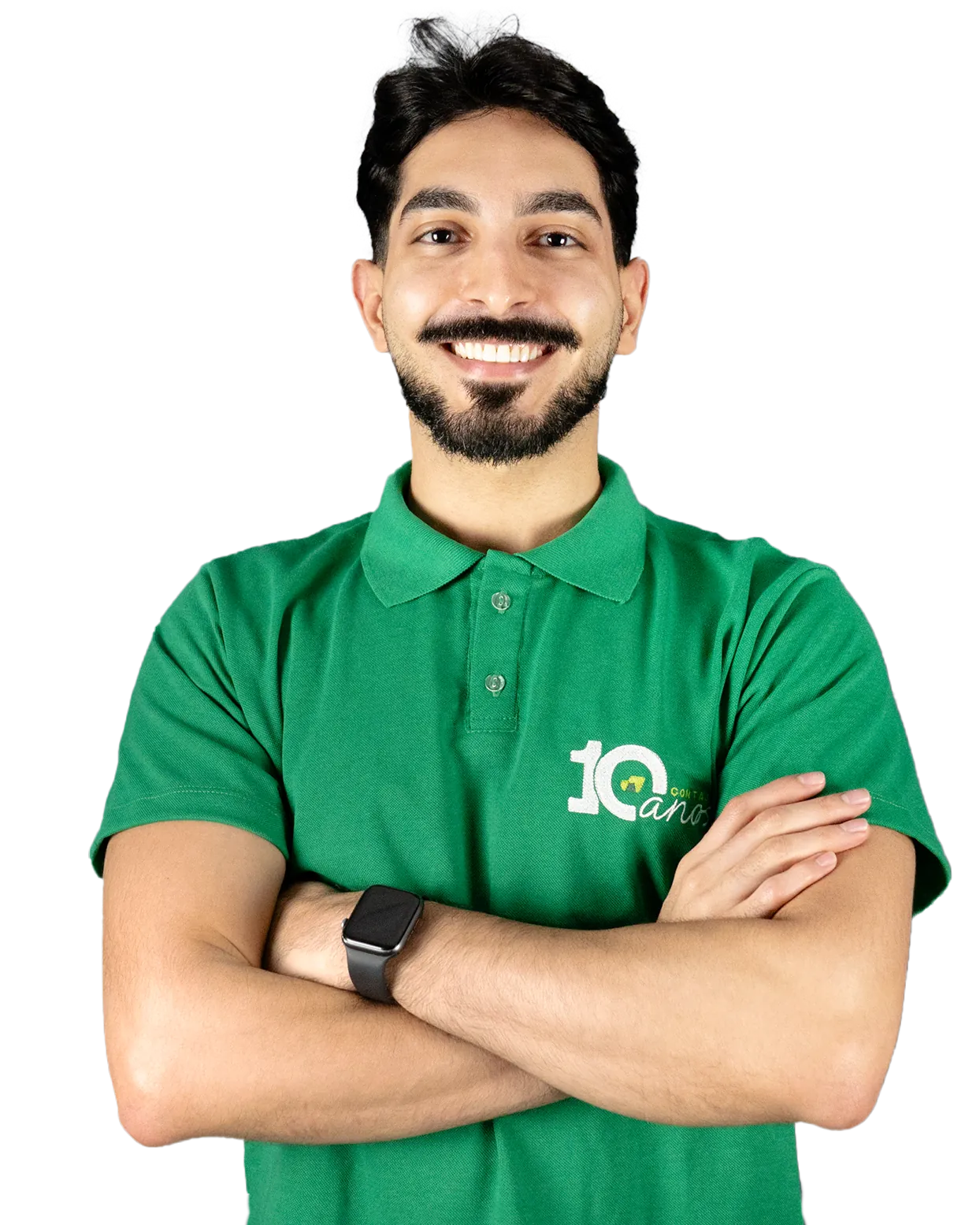 Pessoa do time da Contajá, de camisa verde da empresa