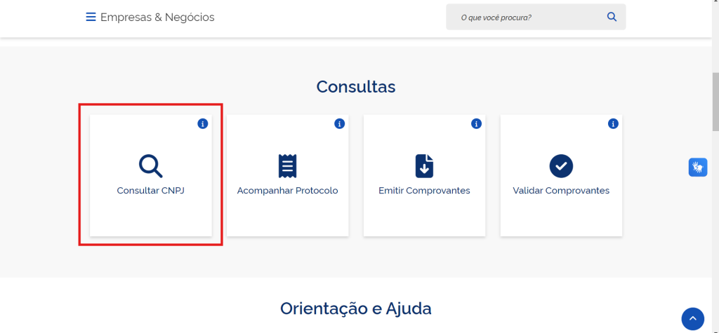 Botão de Consulta de CNPJ na plataforma Redesim