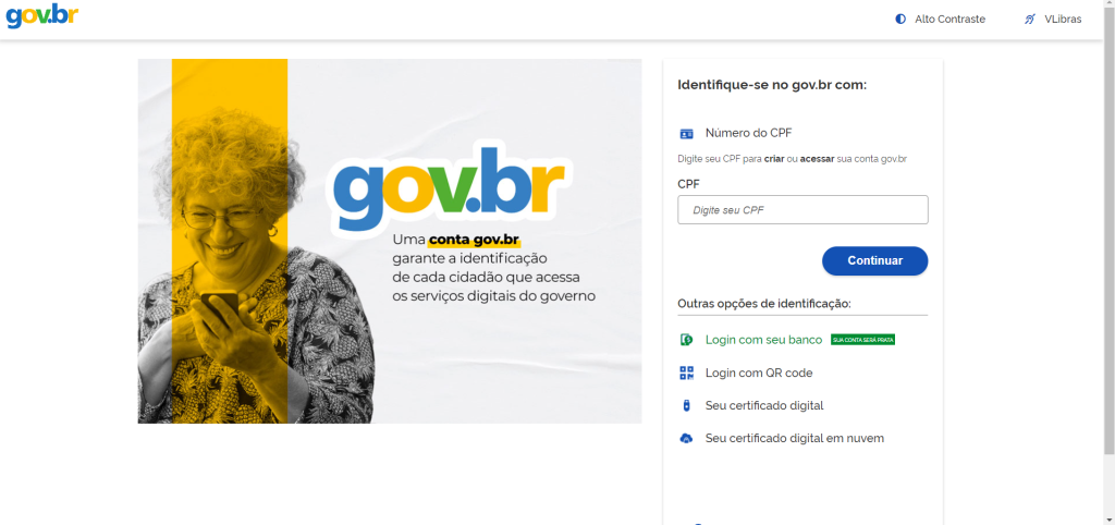 Página de login da conta Gov.br. para consulta de cnpj
